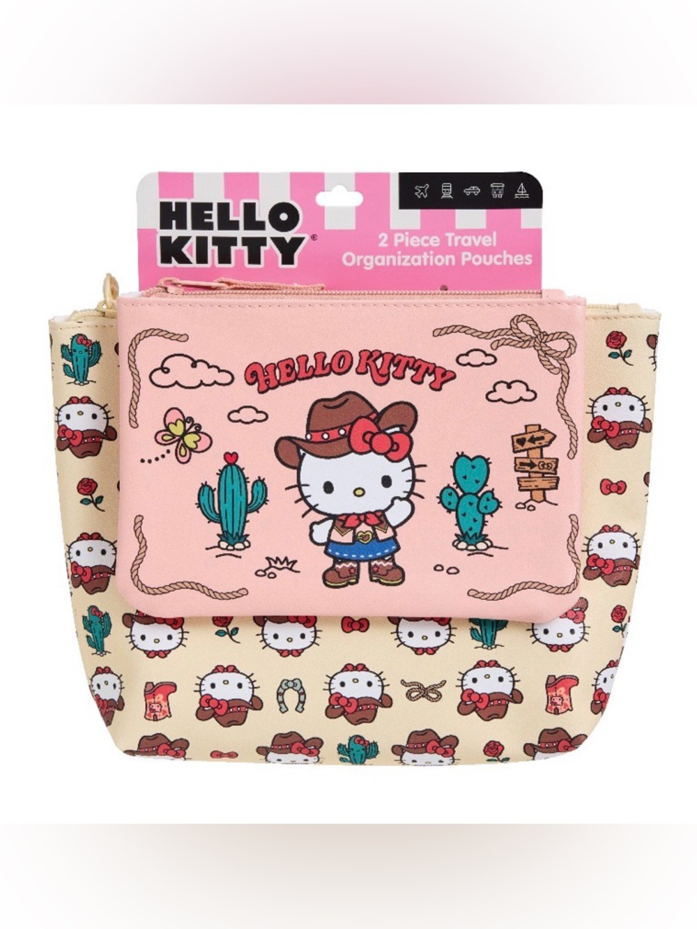 HEB Sanrio Western Hello Kitty Travel Organizers Pouches Cowgirl Set of 2 New